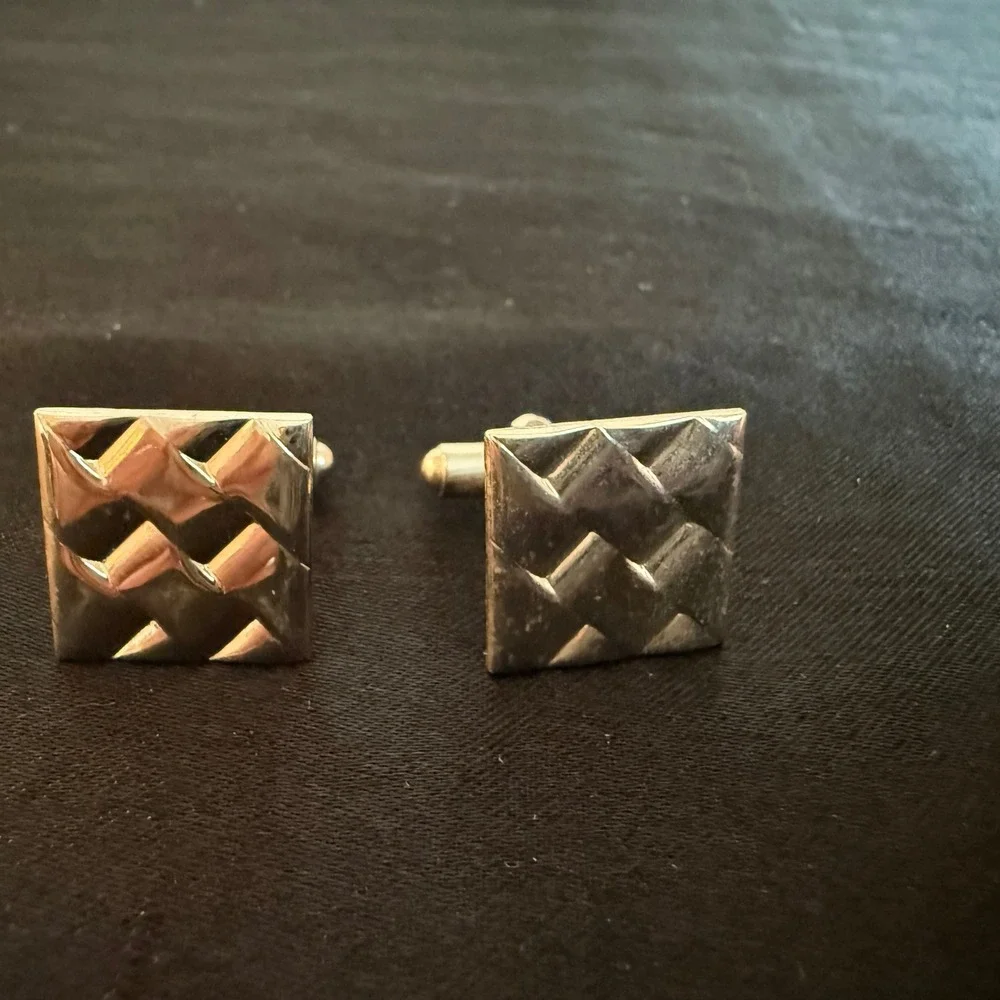 Vintage Square Geometric Cufflinks Silver Tone Mid Century‎ Men's Jewelry